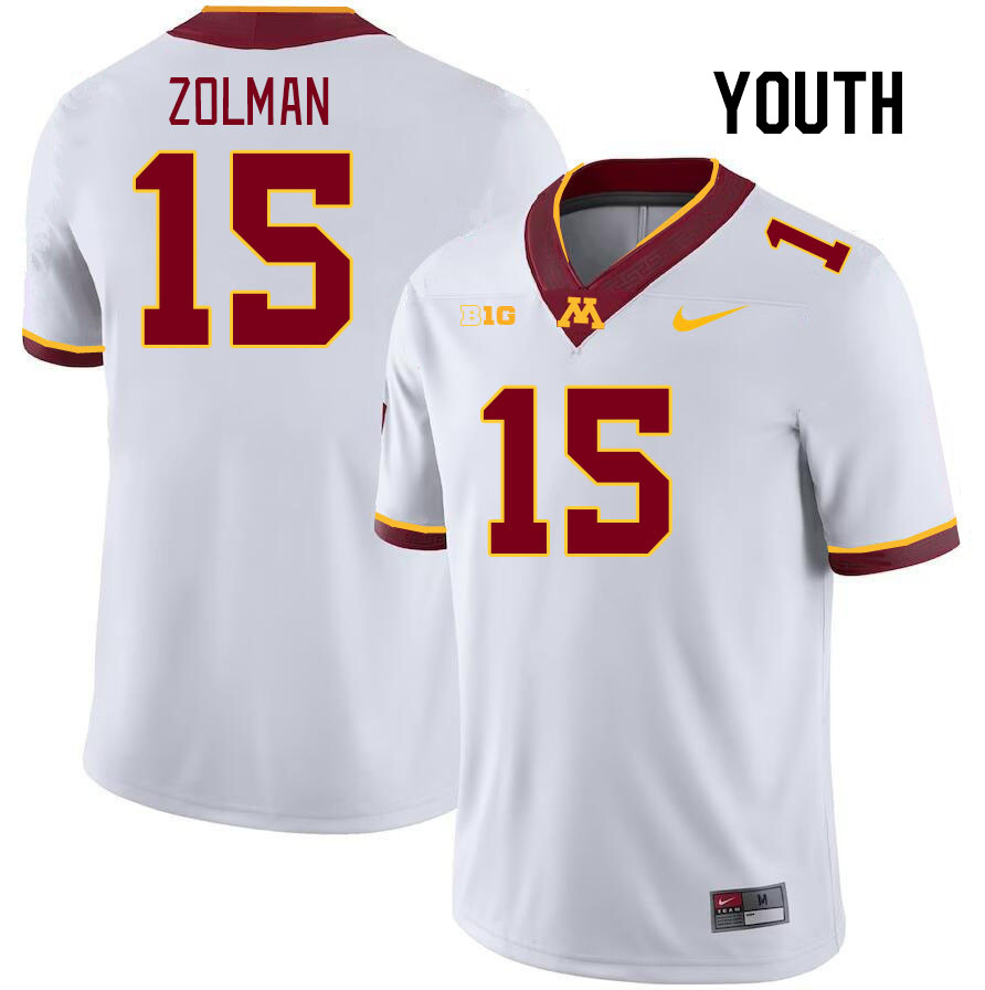 Youth #15 Rowan Zolman Minnesota Golden Gophers College Football Jerseys Stitched Sale-White - Click Image to Close